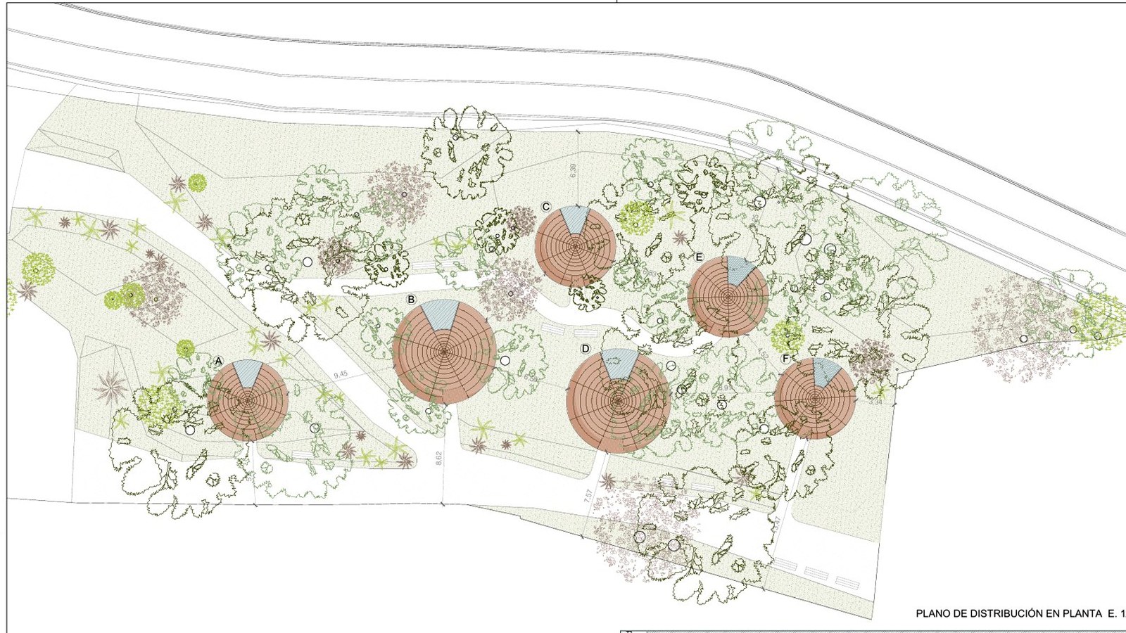 Plano de AUMARA con las casas distribuidas a lo largo de los caminos · Benidoleig, Alicante